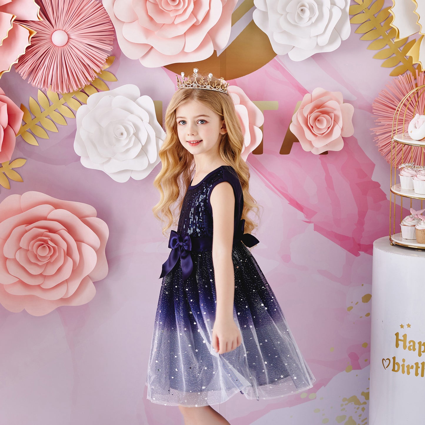Princess Lovely Pink Beads Tutu Toddler Girls Dress with Butterfly 3-8T