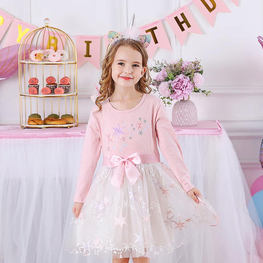 Star Pattern with Butterfly Bow Toddler Girl Tutu Dress for Fall Winter