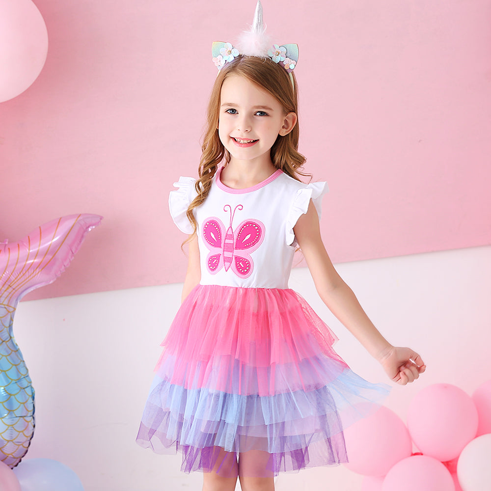Colorful Sofe Tulle Tutu Dress Lovely Butterfly Toddler Girls Dress