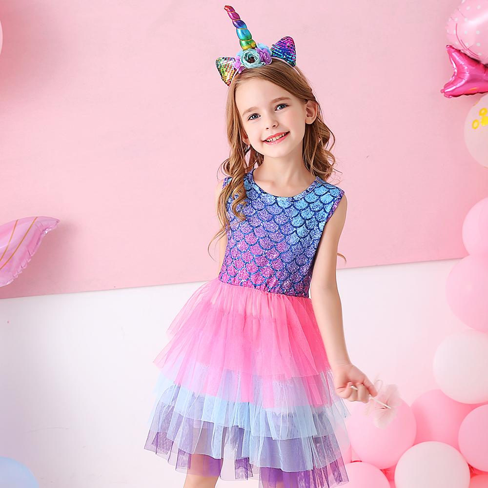Princess Mermaid Printed Toddler Tutu Girl Layered Dress for Brithday Party