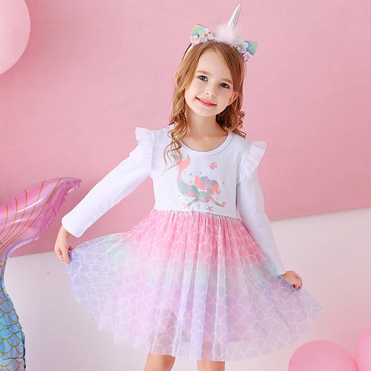 Mermaid Pattern Colorful Tulle Fall Winter Toddler Tutu Dress