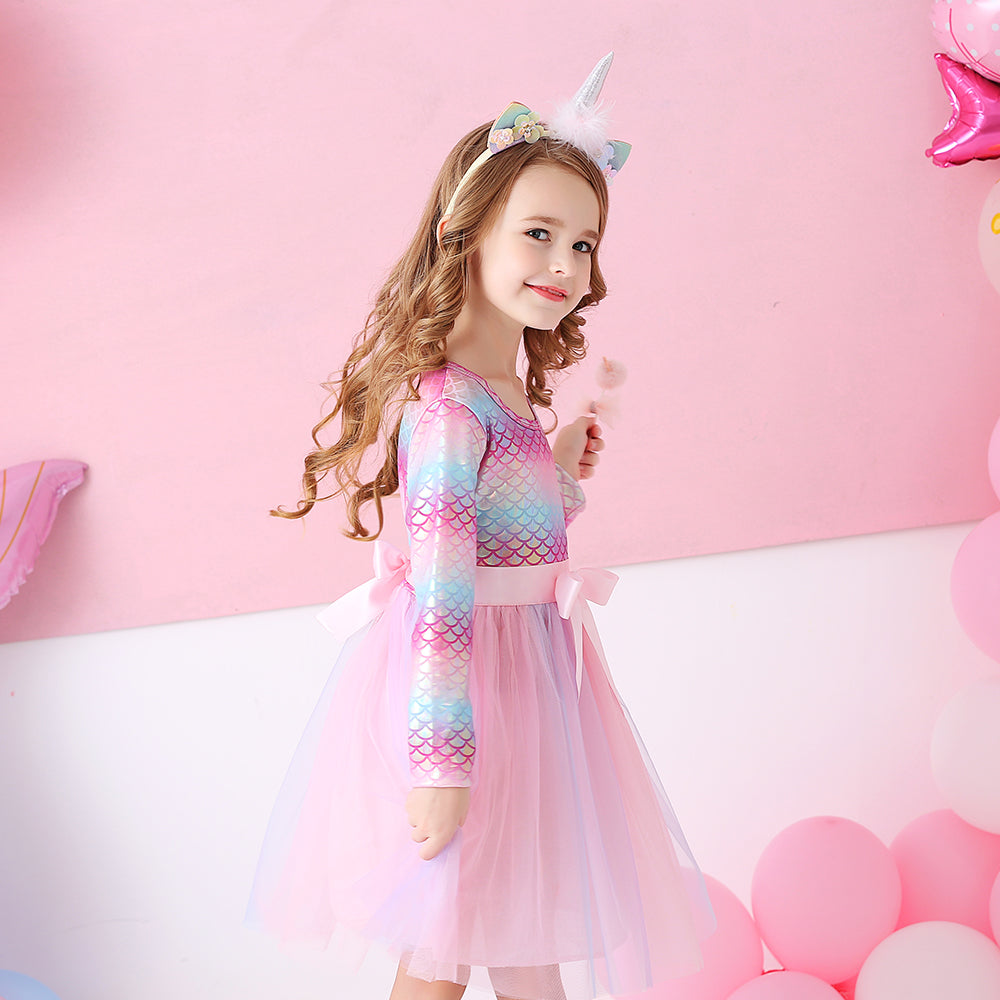 Mermaid Pattern with Butterfly Soft Tulle Fall Winter Toddler Girl Tutu Dress