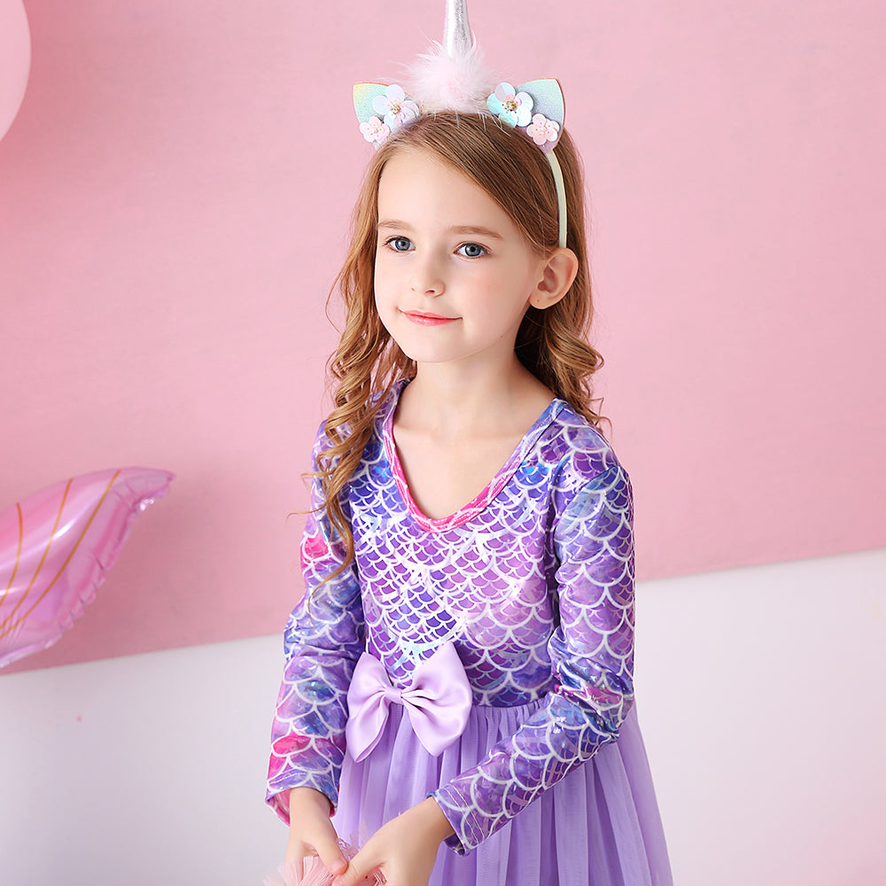 Lovely Mermaid Printed With Butterfly Bow Toddler Tutu Girl Dress