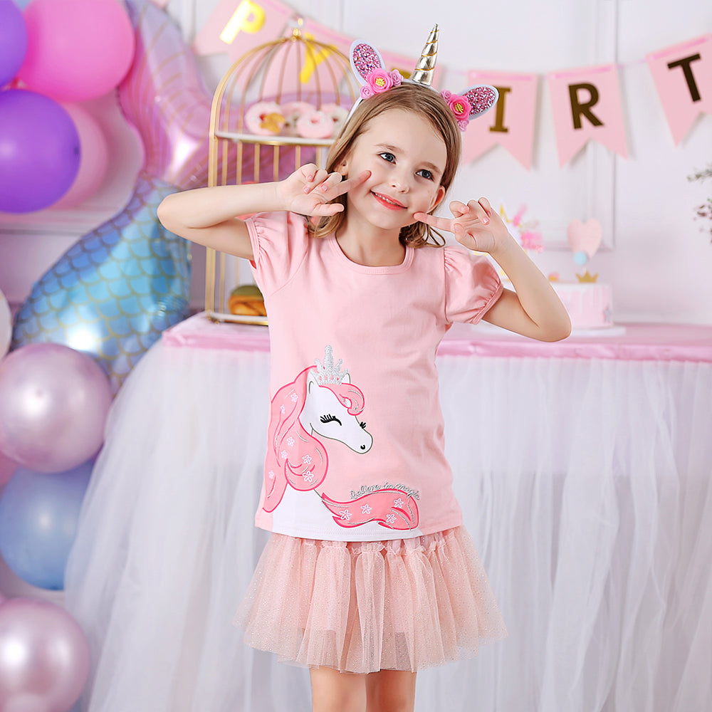 Lovely Unicorn Printed Cotton Summer Toddler Short T Shirts