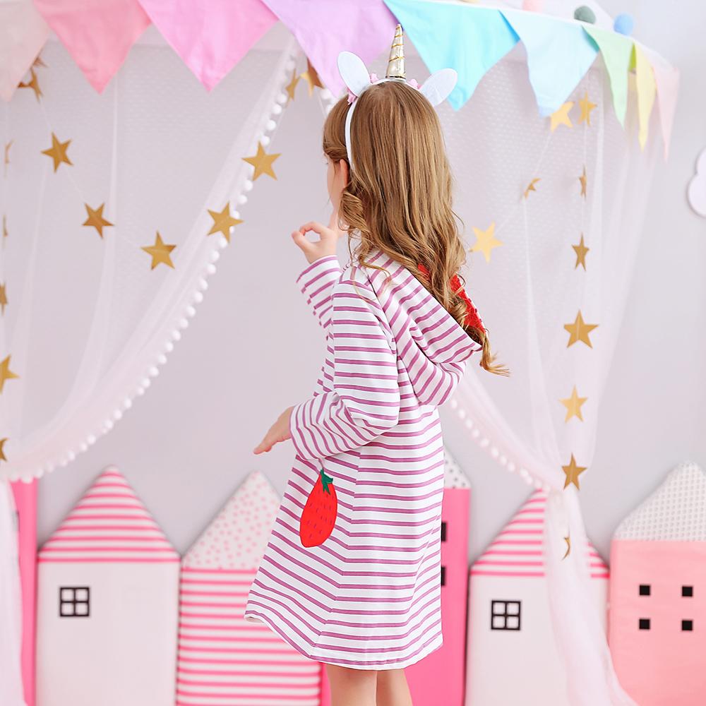 Strawberry Pattern A-Line Color Block Long Sleeve Toddler Causal Girl Dress