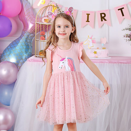 Unicorn Pattern Star Printed Soft Tutu Girl Toddler Dress for Daily