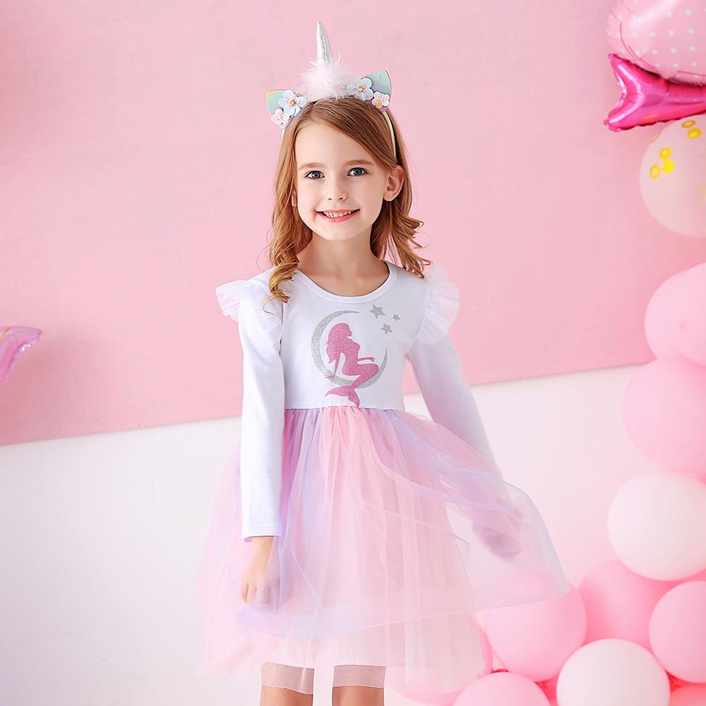 Mermaid Printed Pink Tulle Long Sleeve Tutu Dress for Toddler