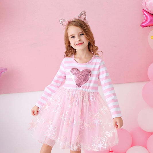 Big Love Sequined Color Block Casual Tutu Dress for Toddler Girl