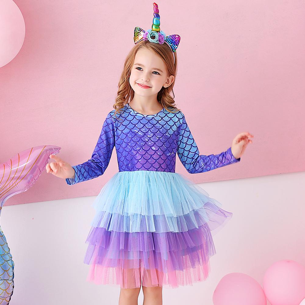 Purple Mermaid Colorful Layered Tulle Toddler Girl Dress for Gift Party Brithday