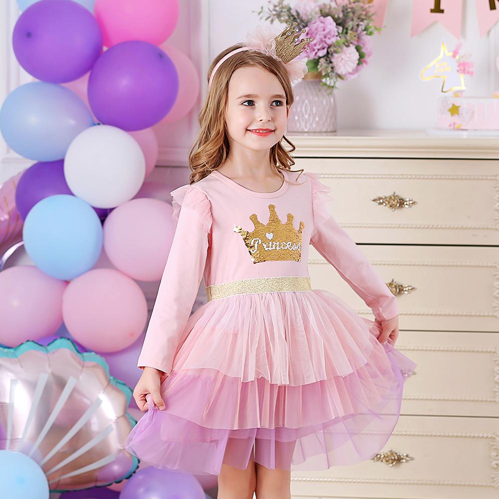 Princess Crown Sequined Soft Layered Tulle Toddler Girl Dress for School Party Brithday