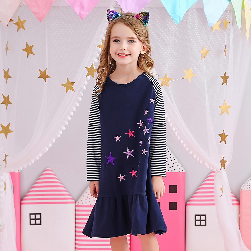 Star Pattern Daily Casual Long Sleeve Toddler Girl Dress