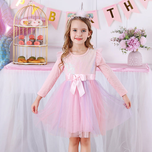 Colorful Sequined Princess Butterfly Fall Winter Toddler Tutu Girl Dress
