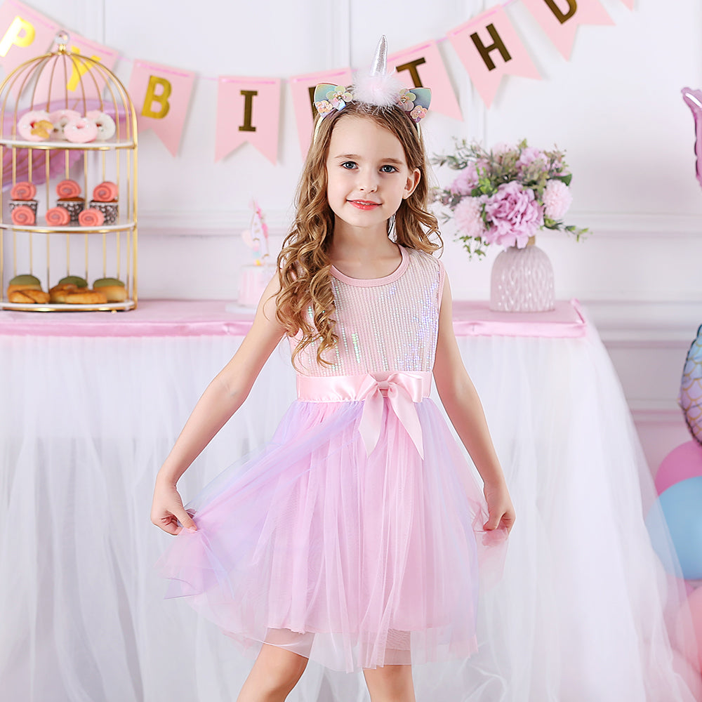 Princess Lovely Pink Beads Tutu Toddler Girls Dress with Butterfly 3-8T