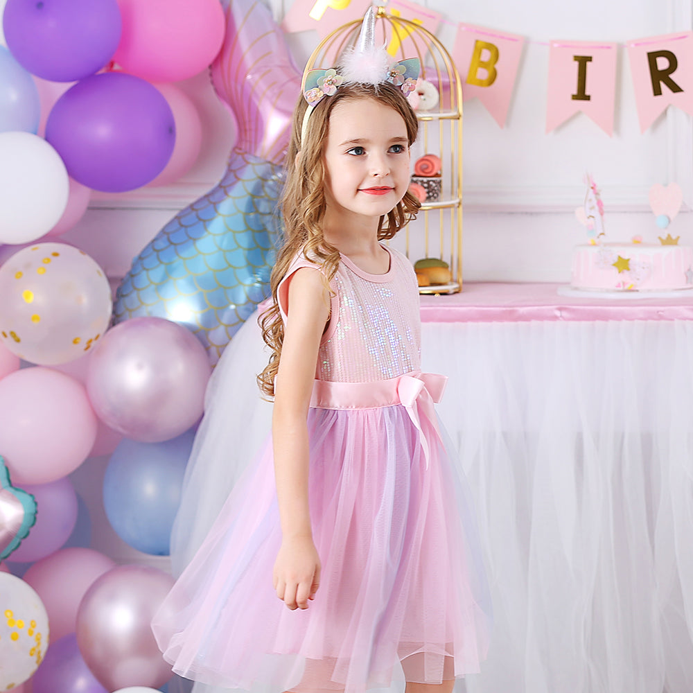 Princess Lovely Pink Beads Tutu Toddler Girls Dress with Butterfly 3-8T