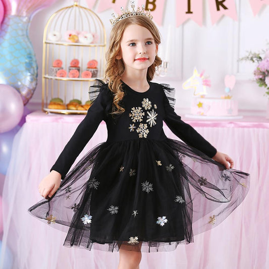 Snow Pattern Black Toddler Tutu Dress for Brithday Gift Party Wearing
