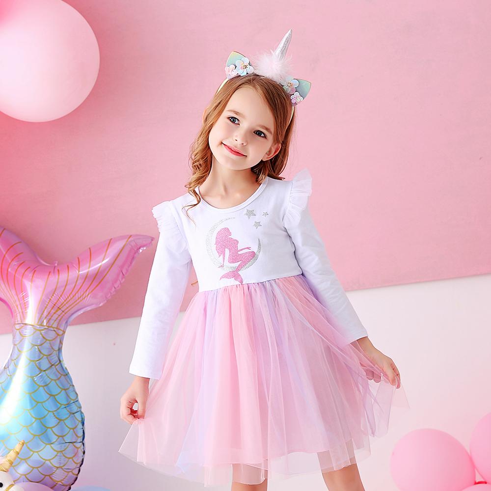 Mermaid Printed Pink Tulle Long Sleeve Tutu Dress for Toddler