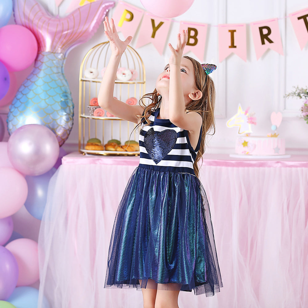 Color Block Love Beads Summer Tutu Girl Toddler Dress for Daily Casual School