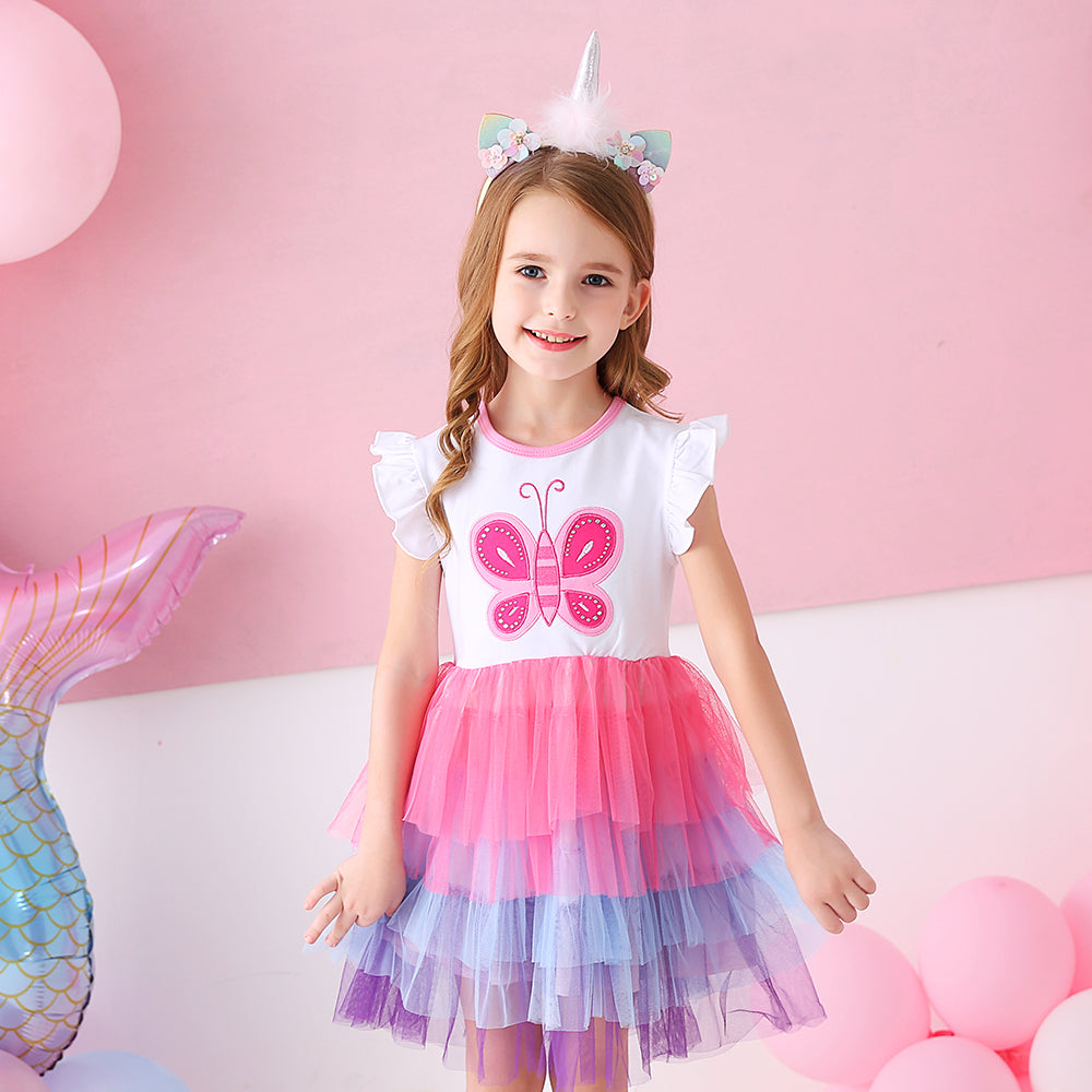 Colorful Sofe Tulle Tutu Dress Lovely Butterfly Toddler Girls Dress