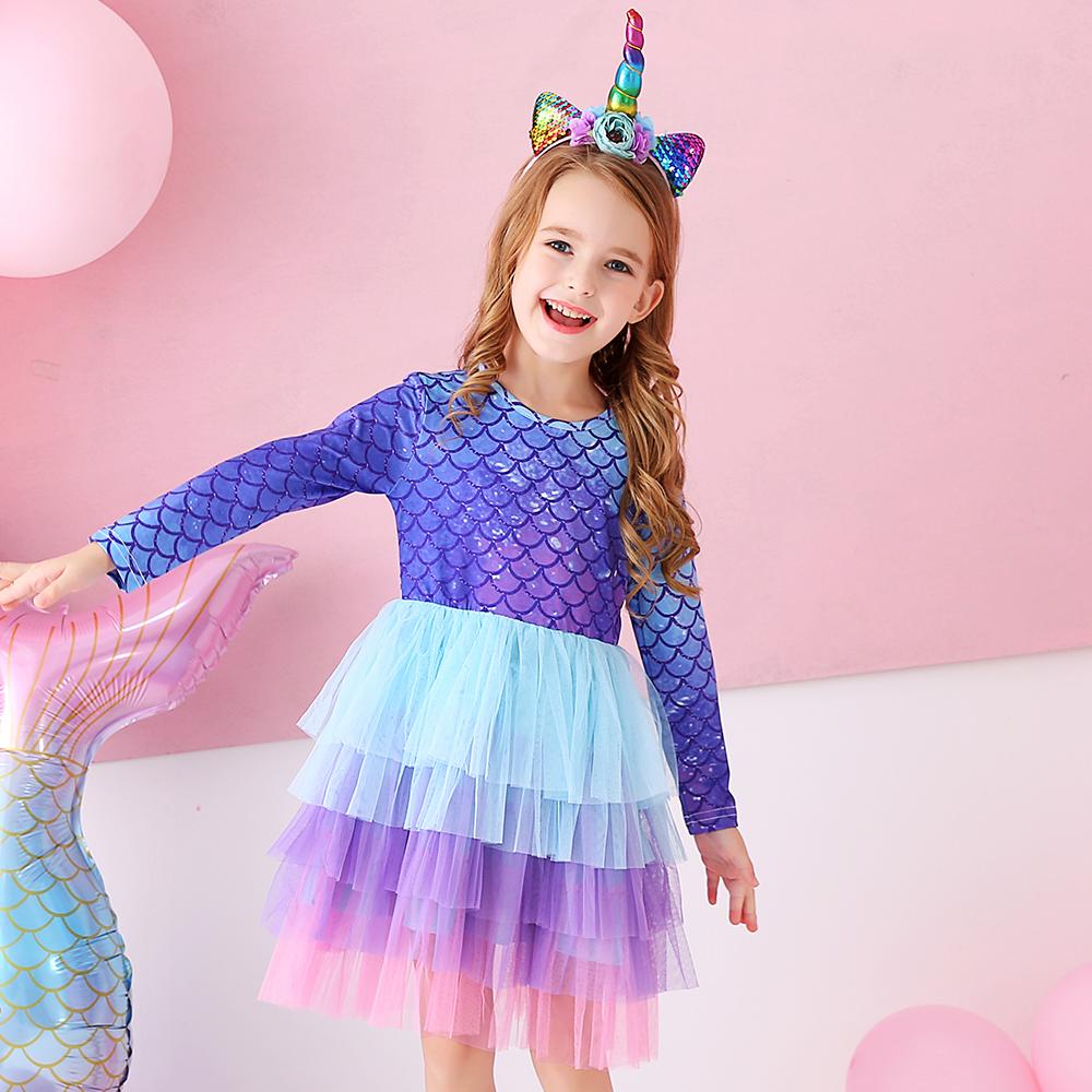 Purple Mermaid Colorful Layered Tulle Toddler Girl Dress for Gift Party Brithday