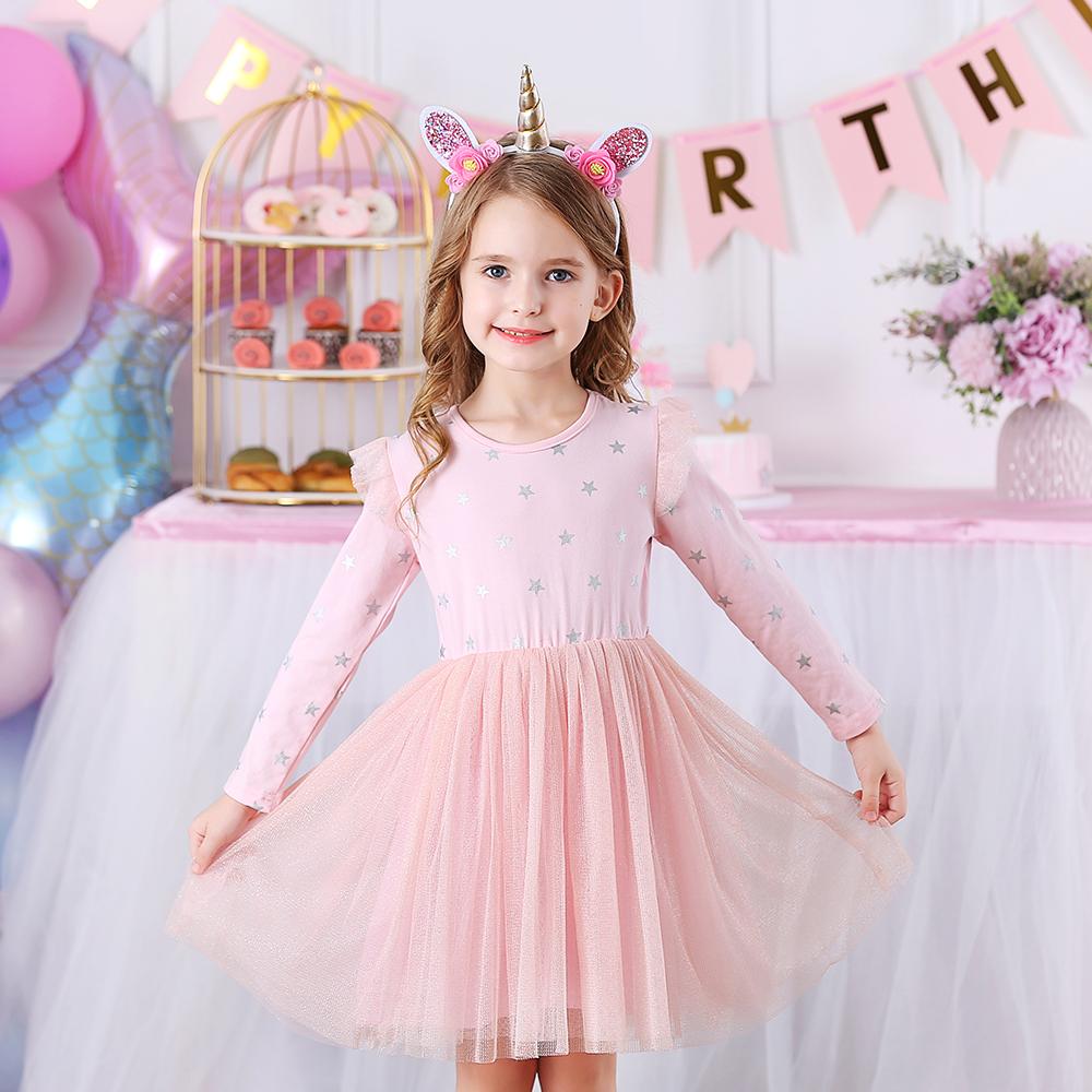 Star Pattern Pink Tulle Toddler Girl Tutu Dress for Fall Winter