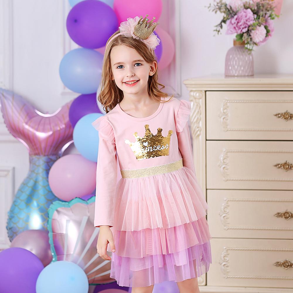Princess Crown Sequined Soft Layered Tulle Toddler Girl Dress for School Party Brithday