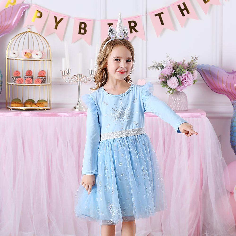 Blue Snow Pattern Toddler Solf Tulle Tutu Girls Dress for Fall