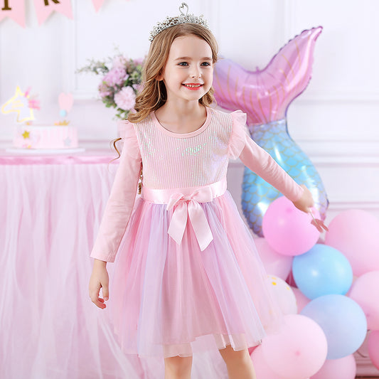 Colorful Sequined Princess Butterfly Fall Winter Toddler Tutu Girl Dress