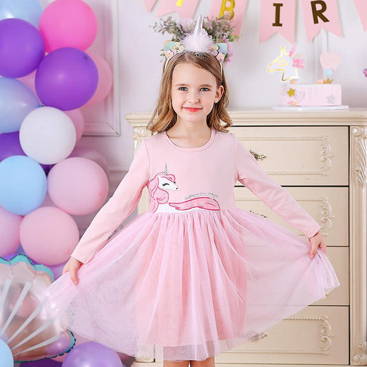 Cartoon Unicorn with Star Pink Tulle Toddler Girl Tutu Dress