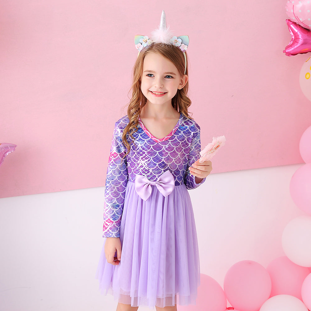 Lovely Mermaid Printed With Butterfly Bow Toddler Tutu Girl Dress