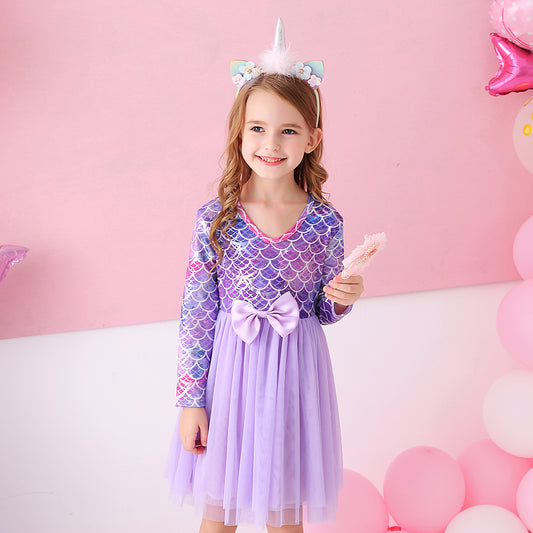 Lovely Mermaid Printed With Butterfly Bow Toddler Tutu Girl Dress