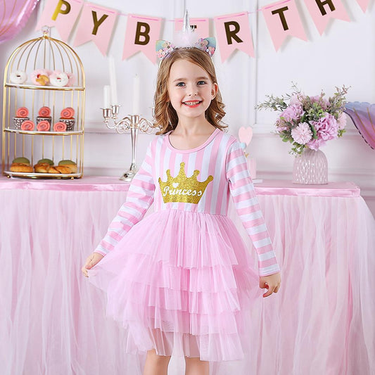 Princess Crown Glitter Soft Layered Tulle Toddler Girl Dress