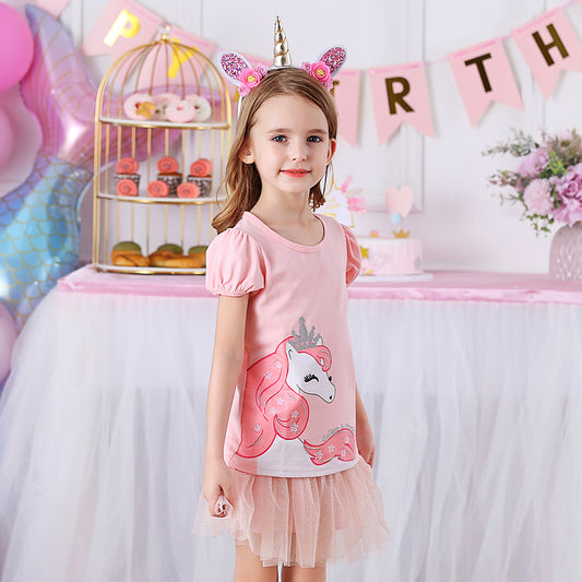 Lovely Unicorn Printed Cotton Summer Toddler Short T Shirts