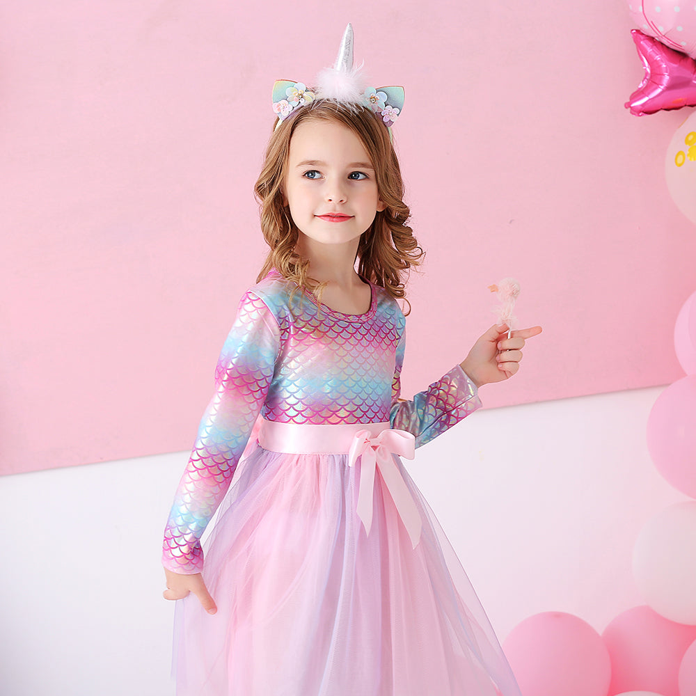 Mermaid Pattern with Butterfly Soft Tulle Fall Winter Toddler Girl Tutu Dress
