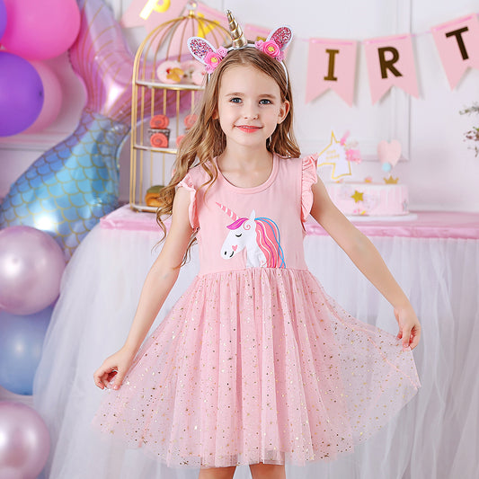 Unicorn Pattern Star Printed Soft Tutu Girl Toddler Dress for Daily