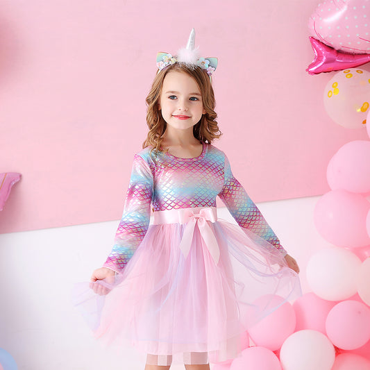 Mermaid Pattern with Butterfly Soft Tulle Fall Winter Toddler Girl Tutu Dress