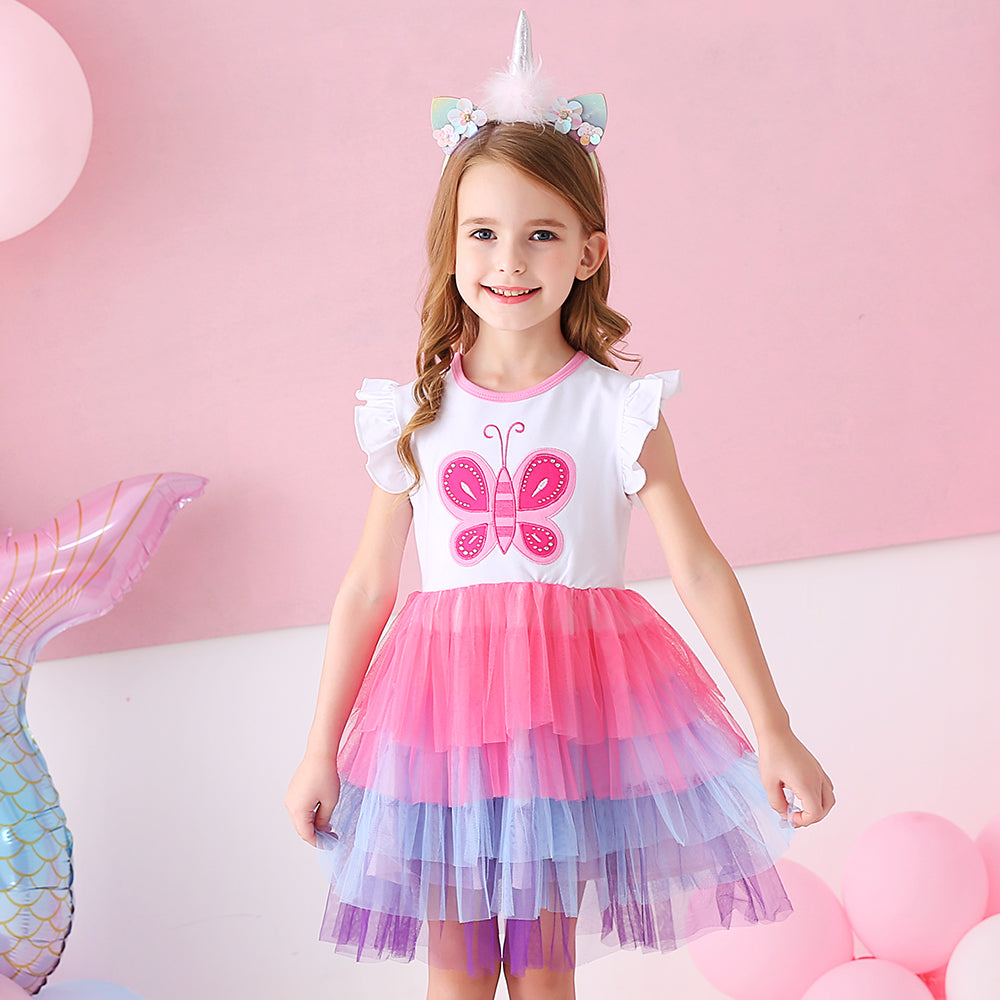 Colorful Sofe Tulle Tutu Dress Lovely Butterfly Toddler Girls Dress