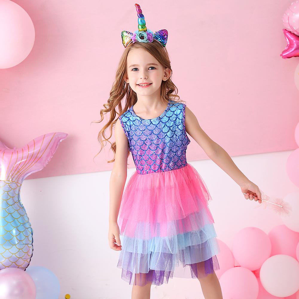 Princess Mermaid Printed Toddler Tutu Girl Layered Dress for Brithday Party