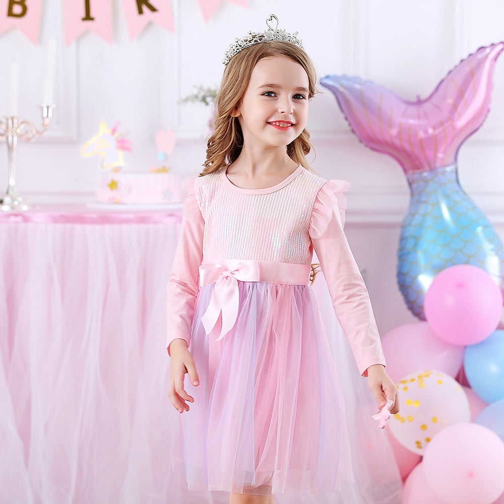 Colorful Sequined Princess Butterfly Fall Winter Toddler Tutu Girl Dress