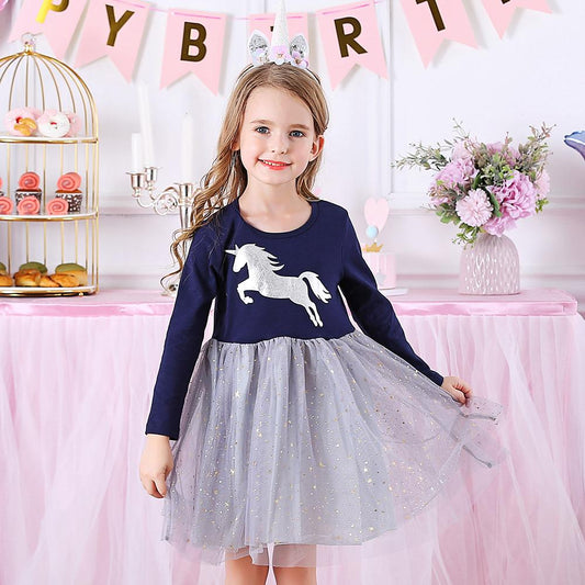 Unicorn Pattern Starry Slay Tulle Girl Tutu Dress for Toddler