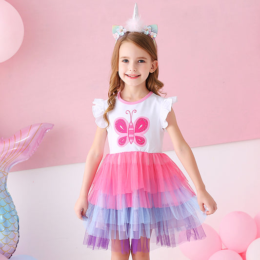 Colorful Sofe Tulle Tutu Dress Lovely Butterfly Toddler Girls Dress