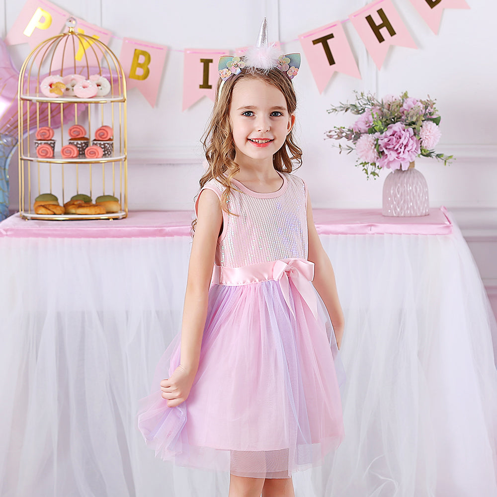 Princess Lovely Pink Beads Tutu Toddler Girls Dress with Butterfly 3-8T