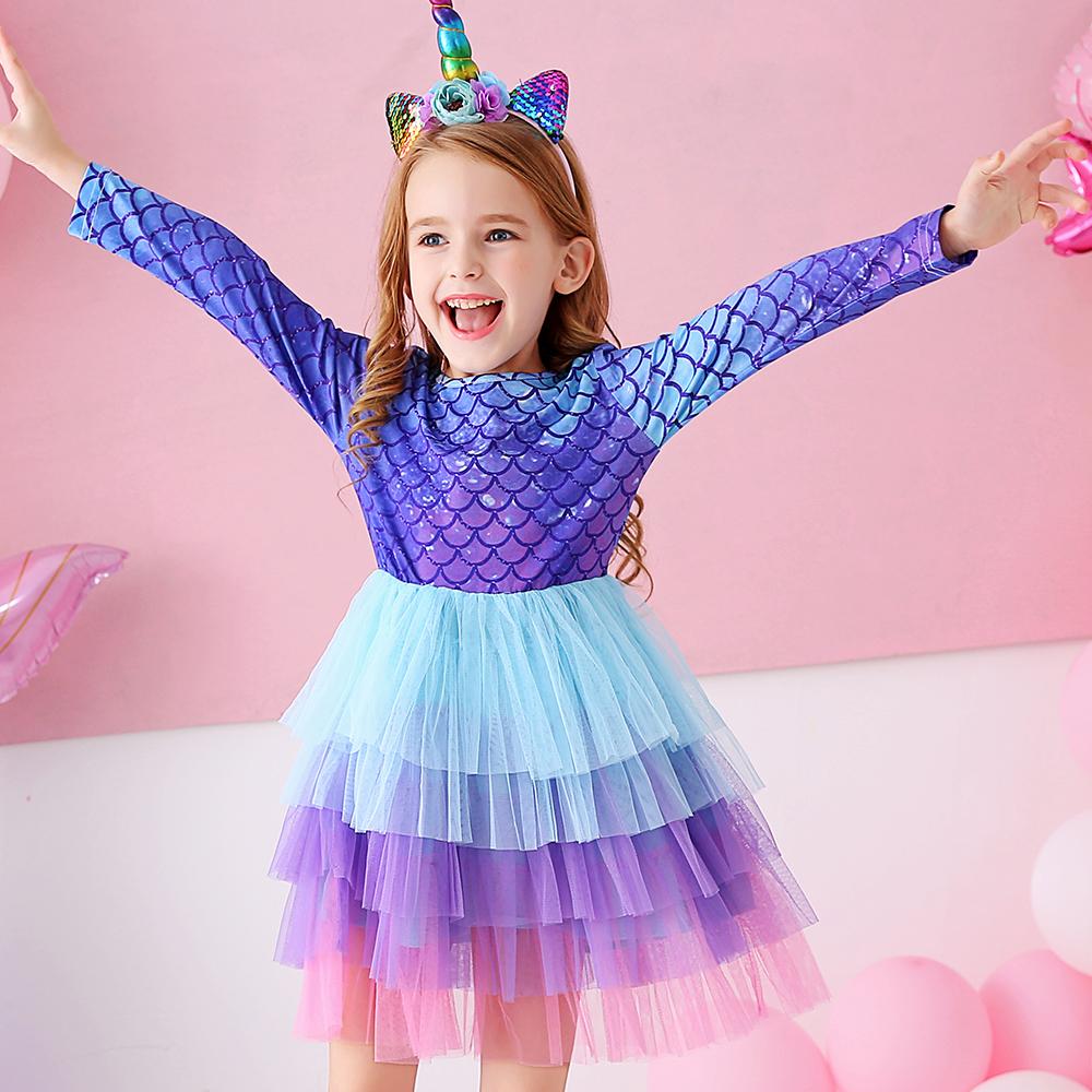 Purple Mermaid Colorful Layered Tulle Toddler Girl Dress for Gift Party Brithday