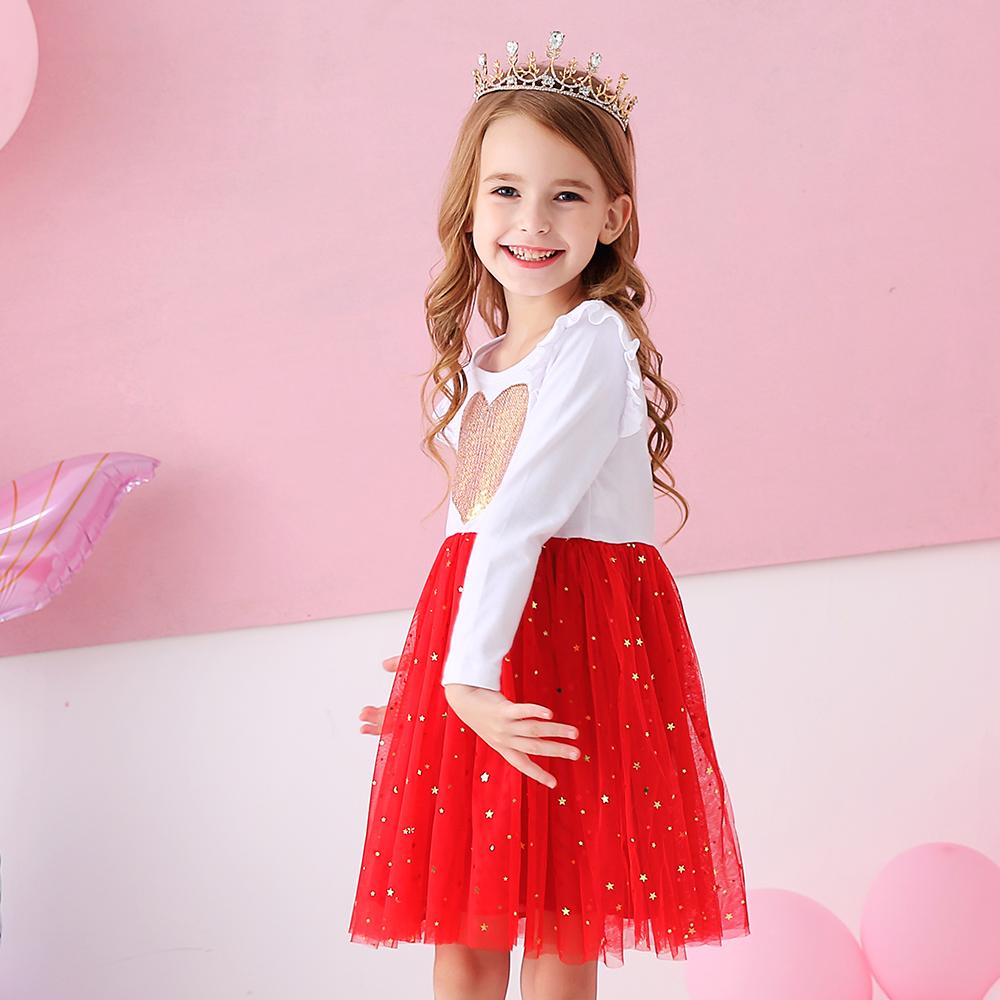 Love Sequined Cotton Toddler Girl Red Tutu Long Sleeve Dress