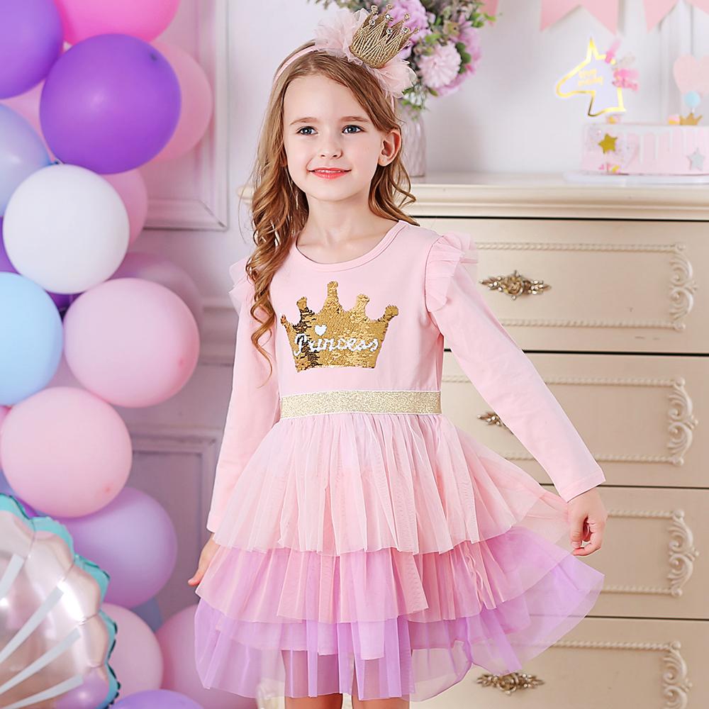 Princess Crown Sequined Soft Layered Tulle Toddler Girl Dress for School Party Brithday