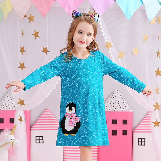 Penguin Little Dots Cotton A-Line Toddler Girl Dress for Daily School