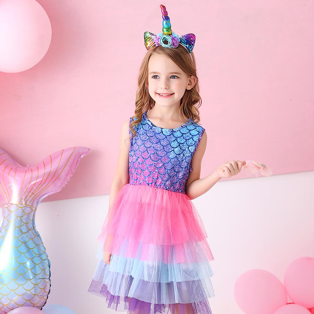 Princess Mermaid Printed Toddler Tutu Girl Layered Dress for Brithday Party