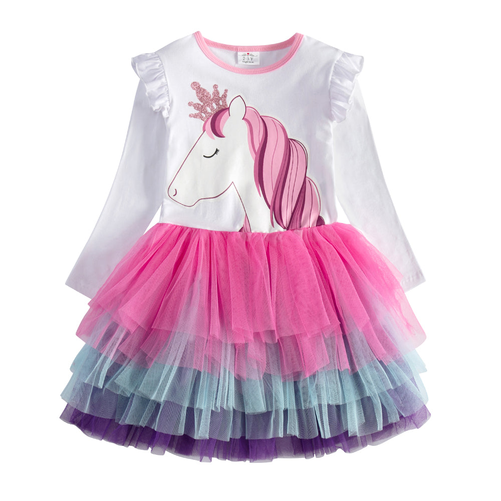 Cartoon Unicorn Colorful Layered Tulle Toddler Girl Tutu Dress