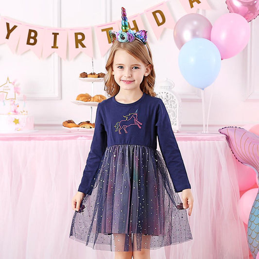 Unicorn Pattern Starry Slay Tulle Girl Tutu Toddler Birthday Dress