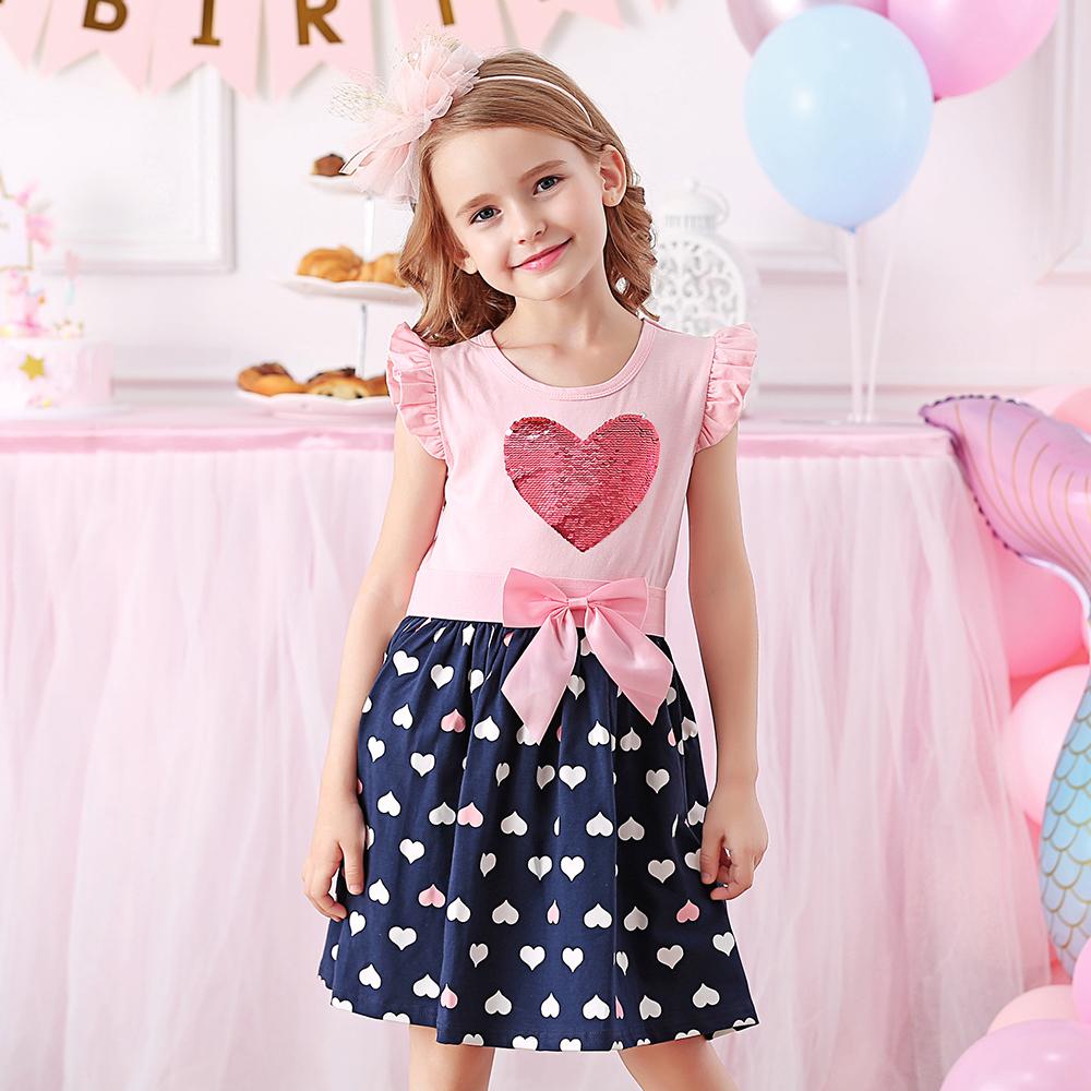 Love Sequined with Butterfly Bow Toddler Girl Short Sleeve Cotton Dress