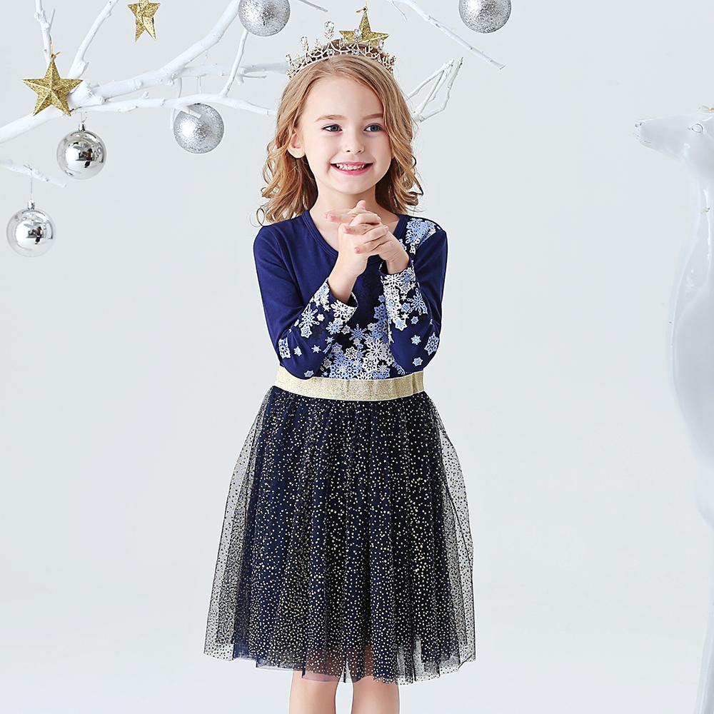 2Y-8Y Christmas Girls Dresses Snowflake Sparkle Blue Tutu Dress for Toddler Girls Christmas Dress